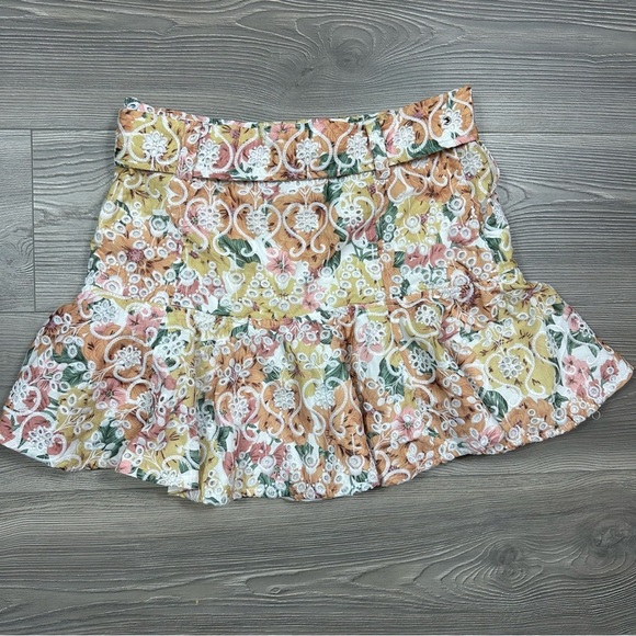 En Saison Floral Eyelet Ruffle Hem Belted Skirt Size M - Picture 2 of 6